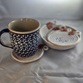 Rope Coaster Set of 4 with Storage Bowl, Blue & Cream