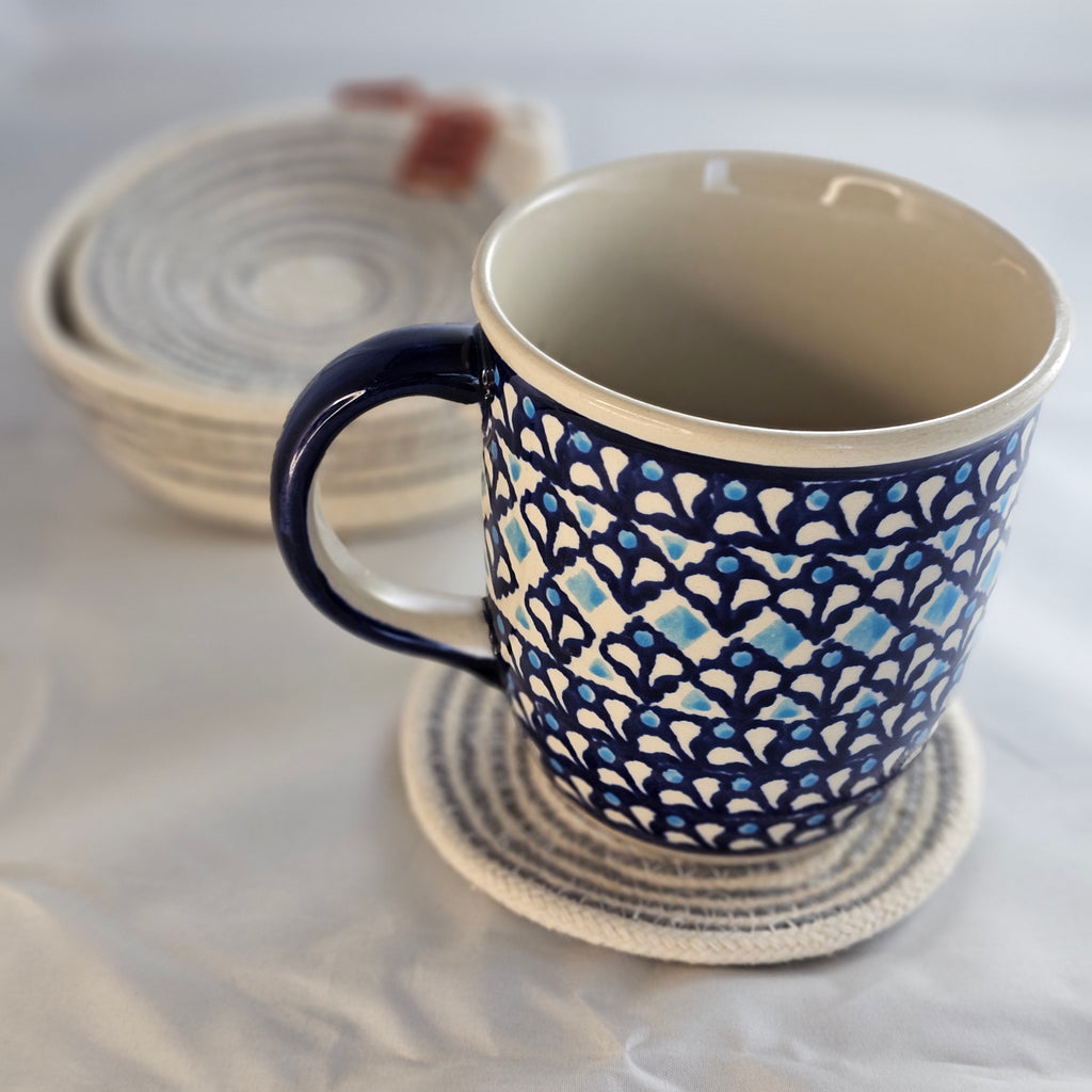 Rope Coaster Set of 4 with Storage Bowl, Grey & Cream