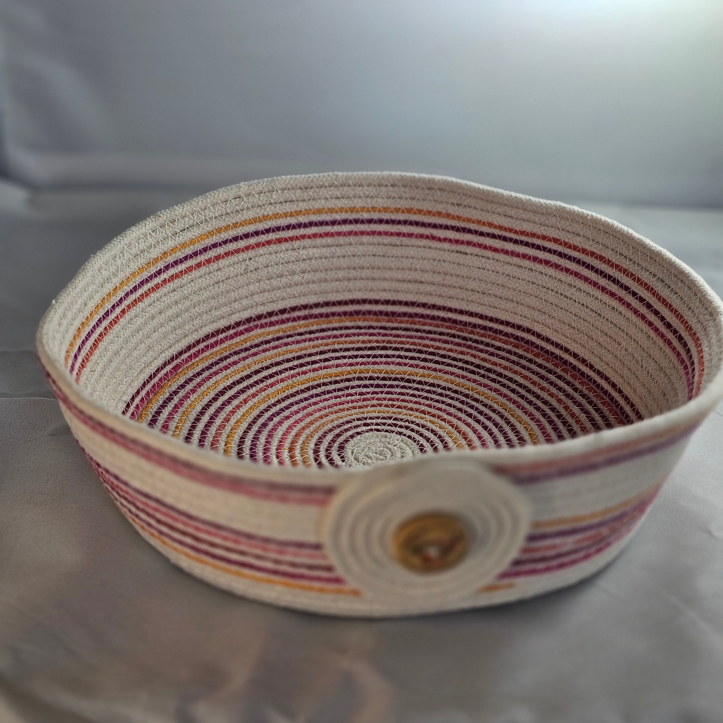 Rope Bowl, Medium, Variegated Pink, Orange & Cream