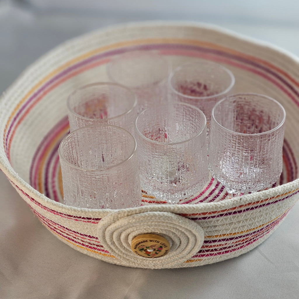 Rope Bowl, Medium, Variegated Pink, Orange & Cream