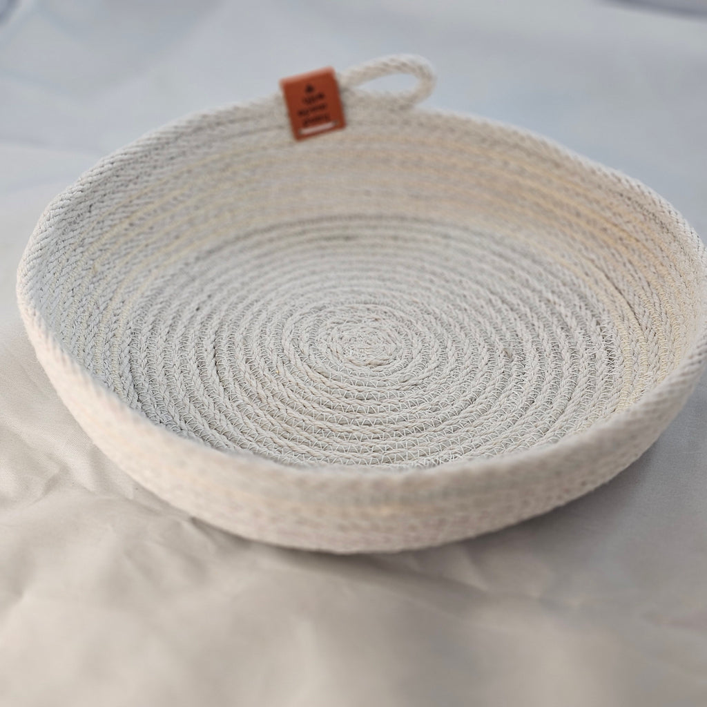 Rope Bowl, Medium Shallow Size, Grey & Cream