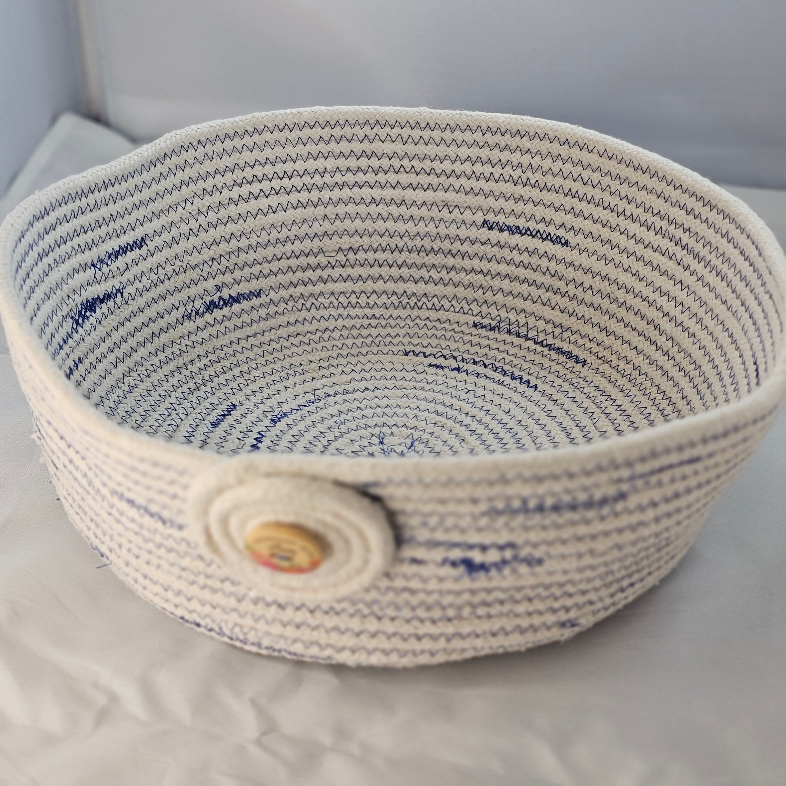 Rope Bowl, Medium Size, Blue & Cream