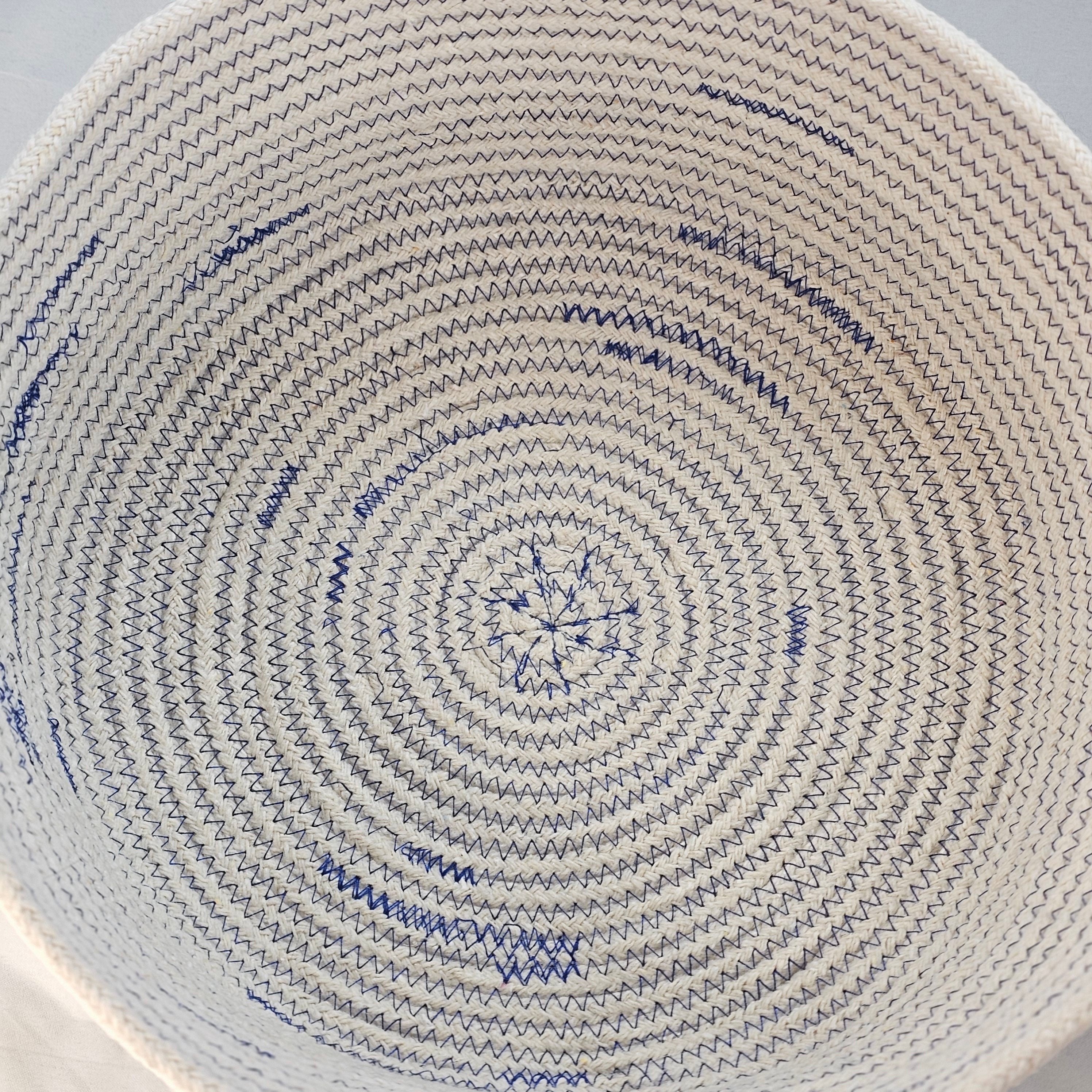 Rope Bowl, Medium Size, Blue & Cream