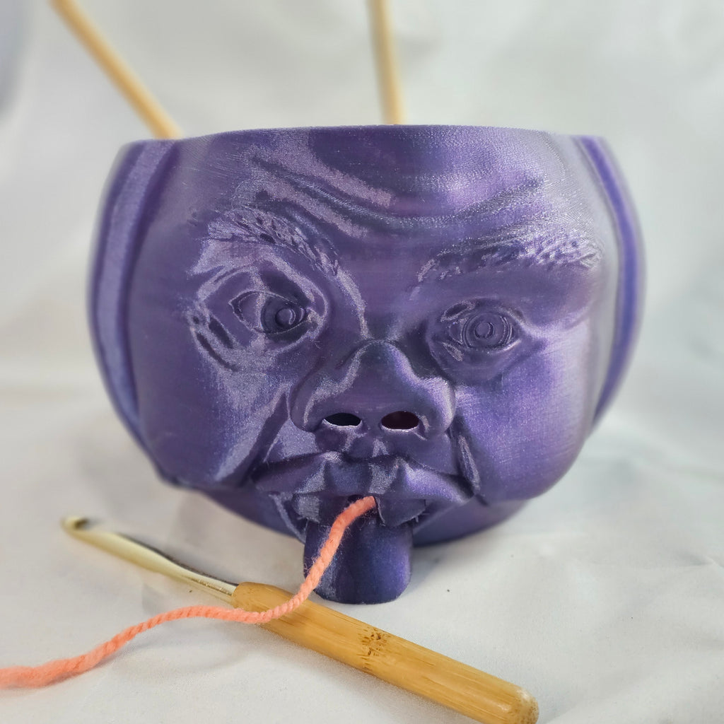 Yarn Bowl, Old Man Head, Silver, 3D printed
