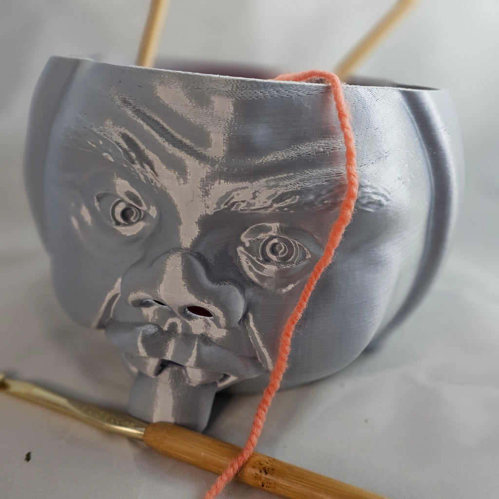 Yarn Bowl, Old Man Head, Silver, 3D printed
