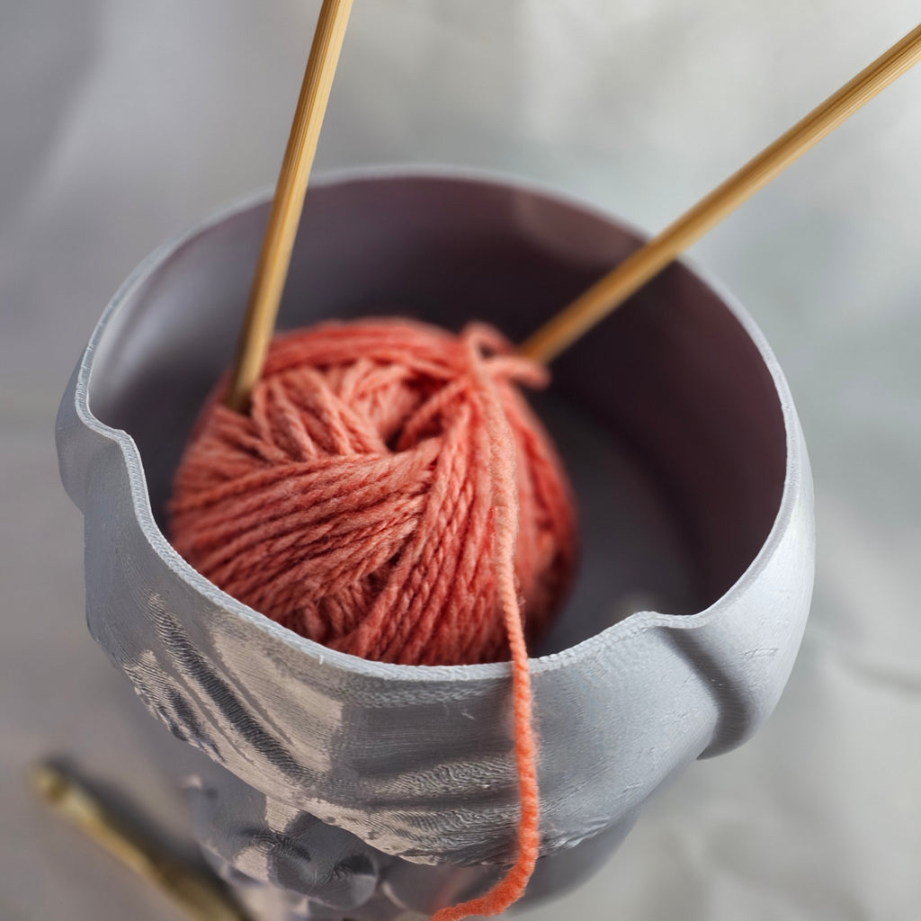 Yarn Bowl, Old Man Head, Silver, 3D printed