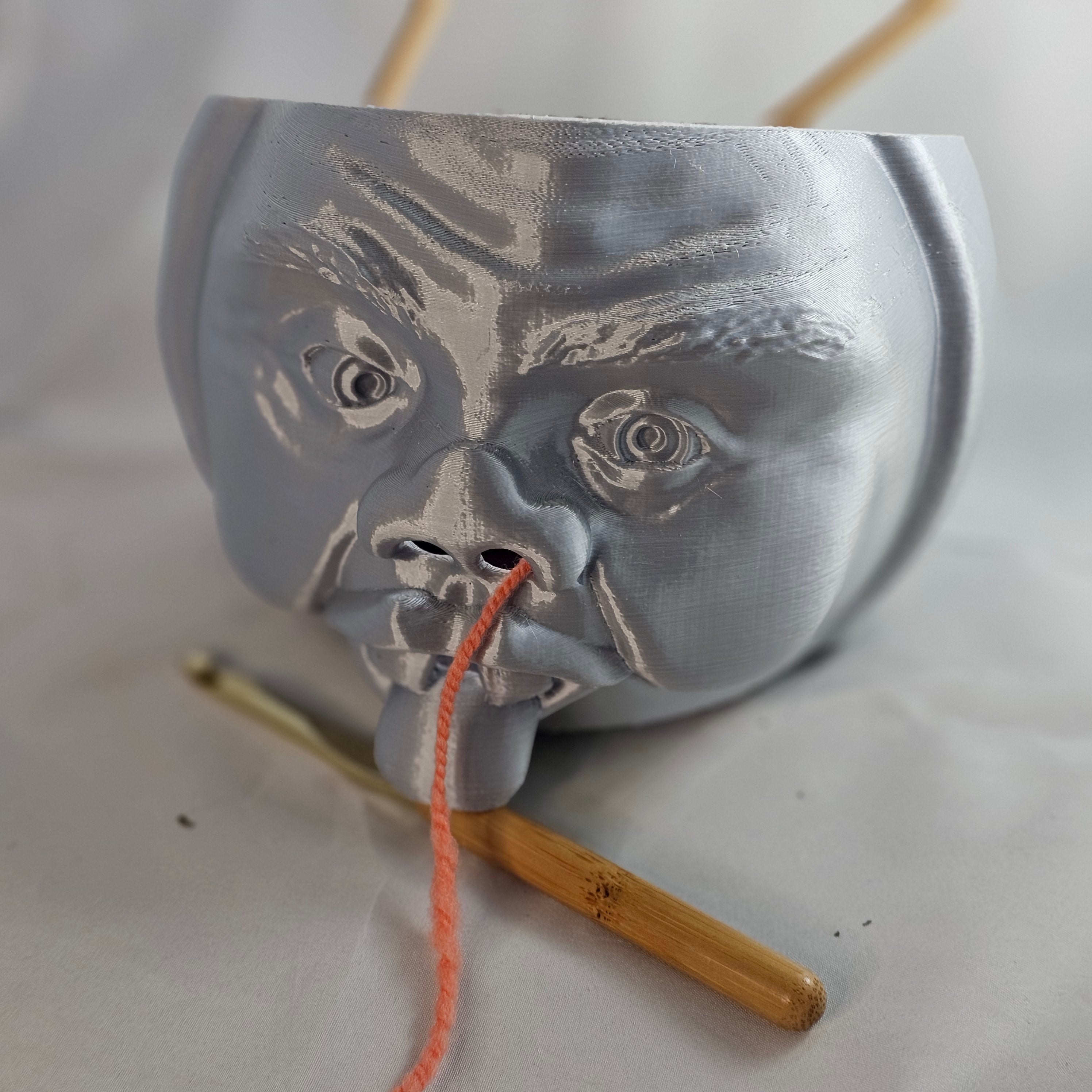 Yarn Bowl, Old Man Head, Silver, 3D printed