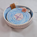 Rope Coaster Set of 4 with Storage Bowl, Aqua & Purple