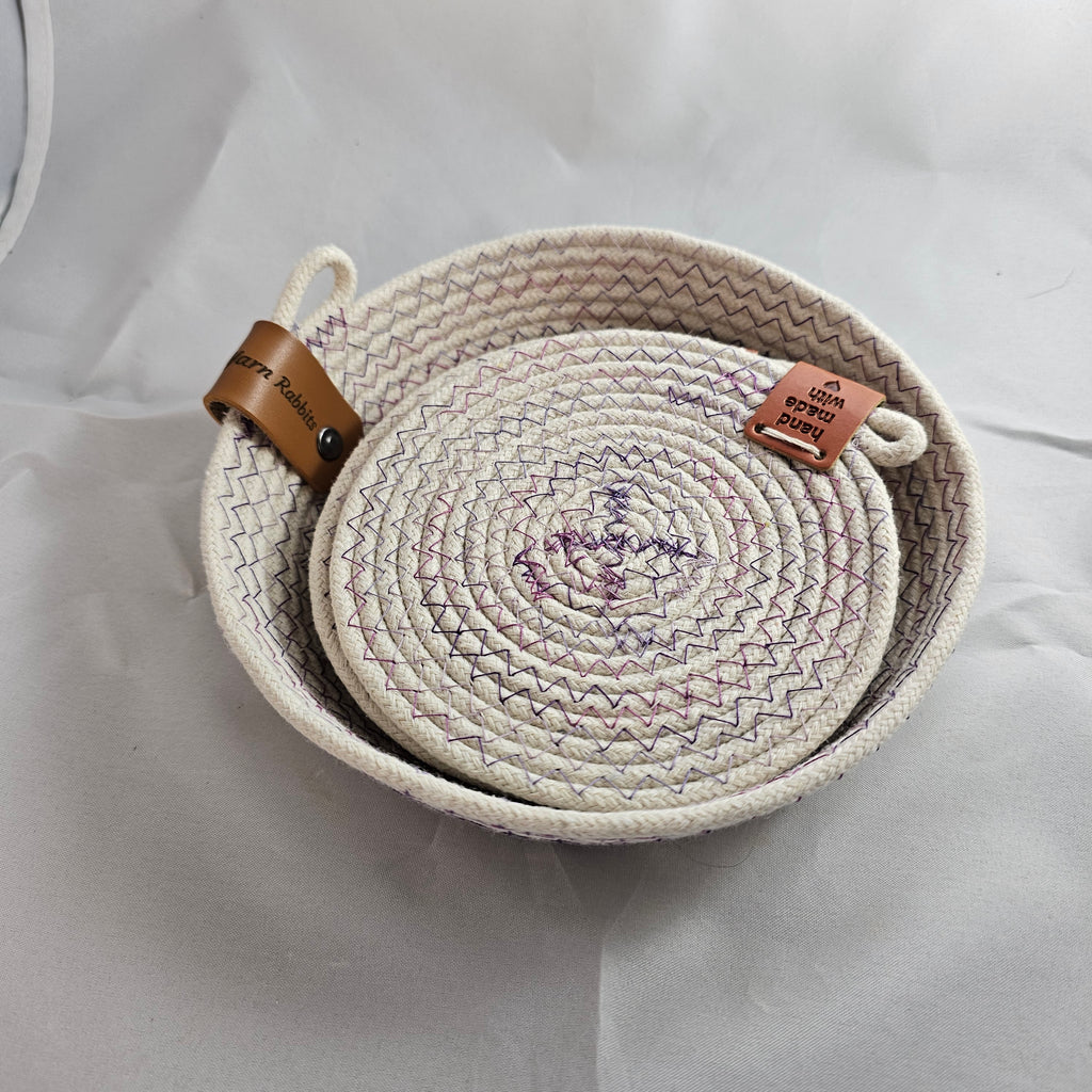 Rope Coaster Set of 4 with Storage Bowl, Variegated Purple & Cream