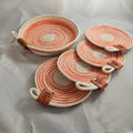 Rope Coaster Set of 4 with Storage Bowl, Coral & Cream