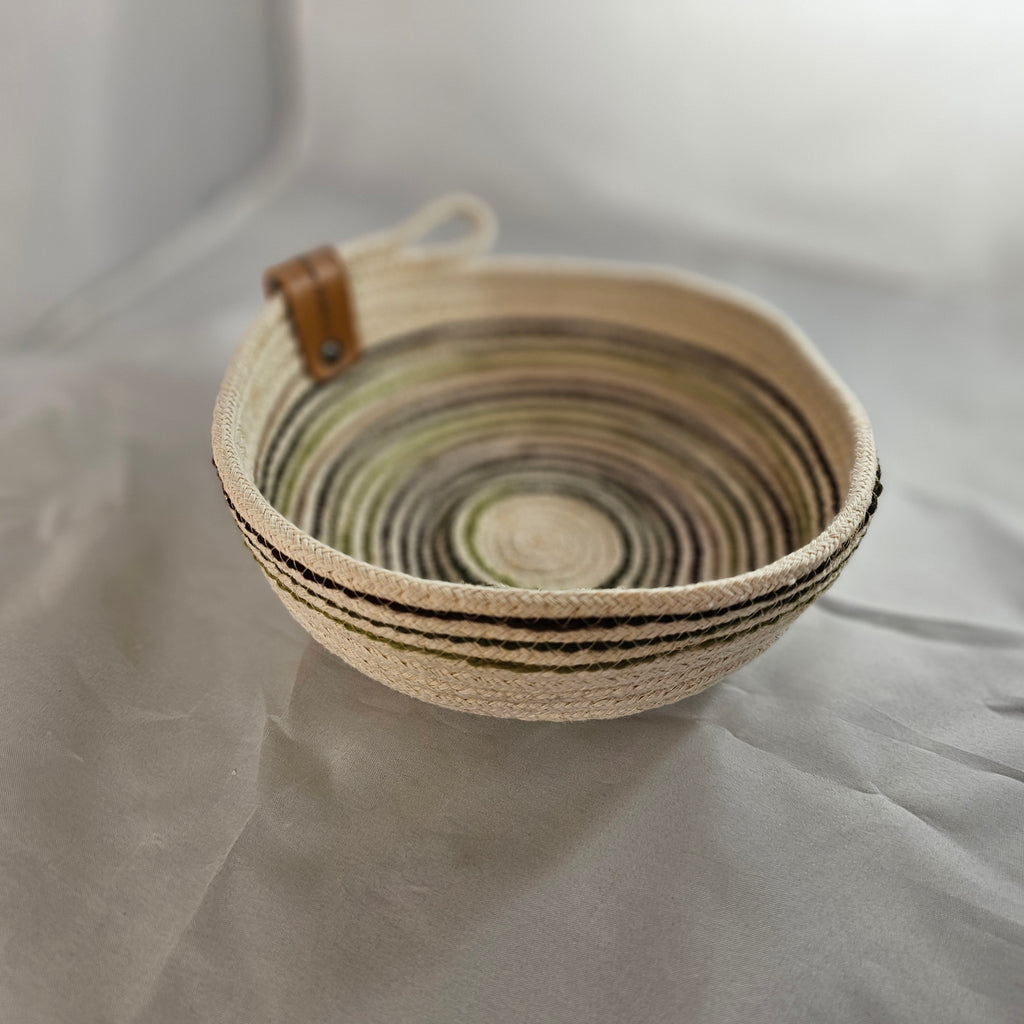Rope Bowl, Small, Green, Brown & Cream