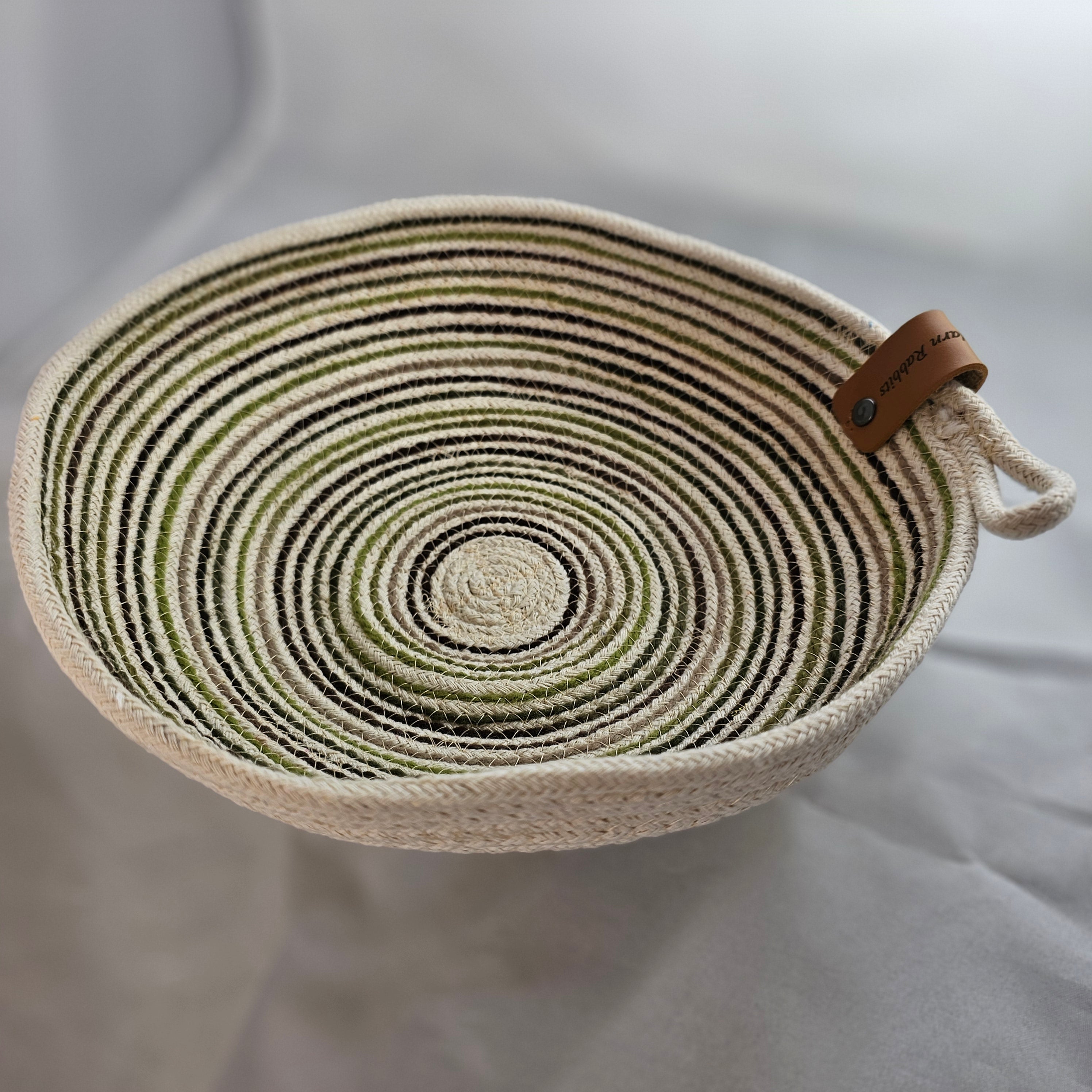 Rope Bowl, Medium, Green Brown & Cream