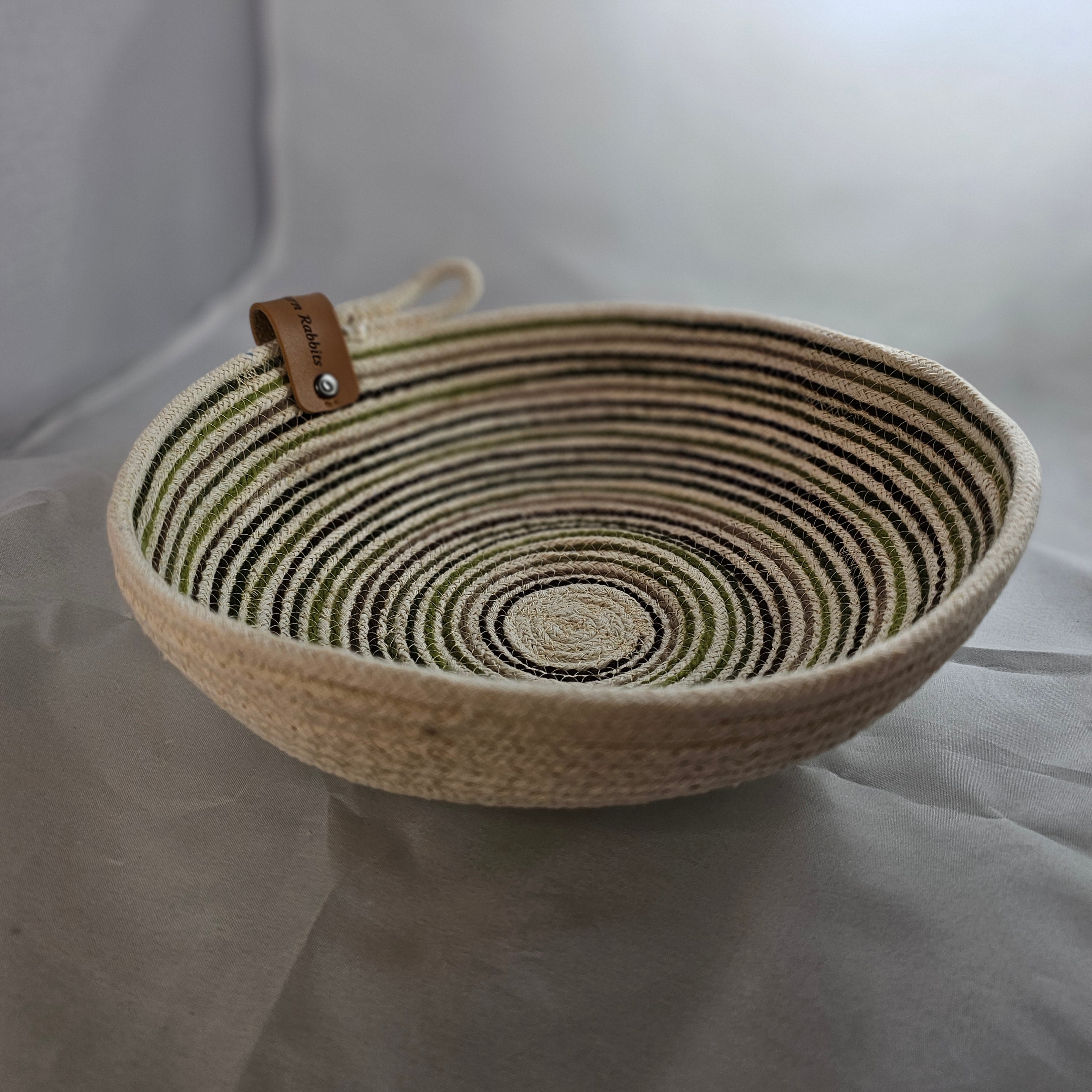 Rope Bowl, Medium, Green Brown & Cream