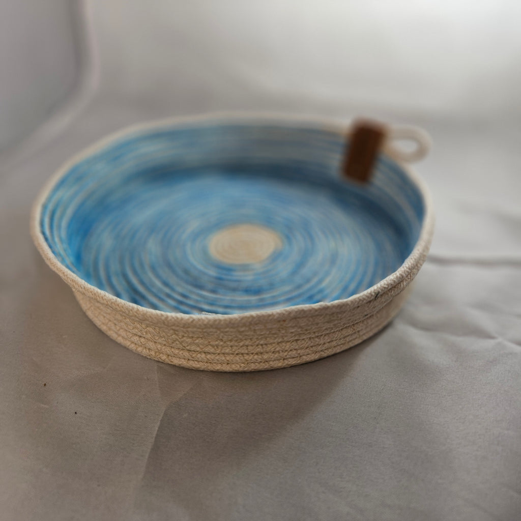 Rope Bowl, Medium Size, Green, Blue & Cream