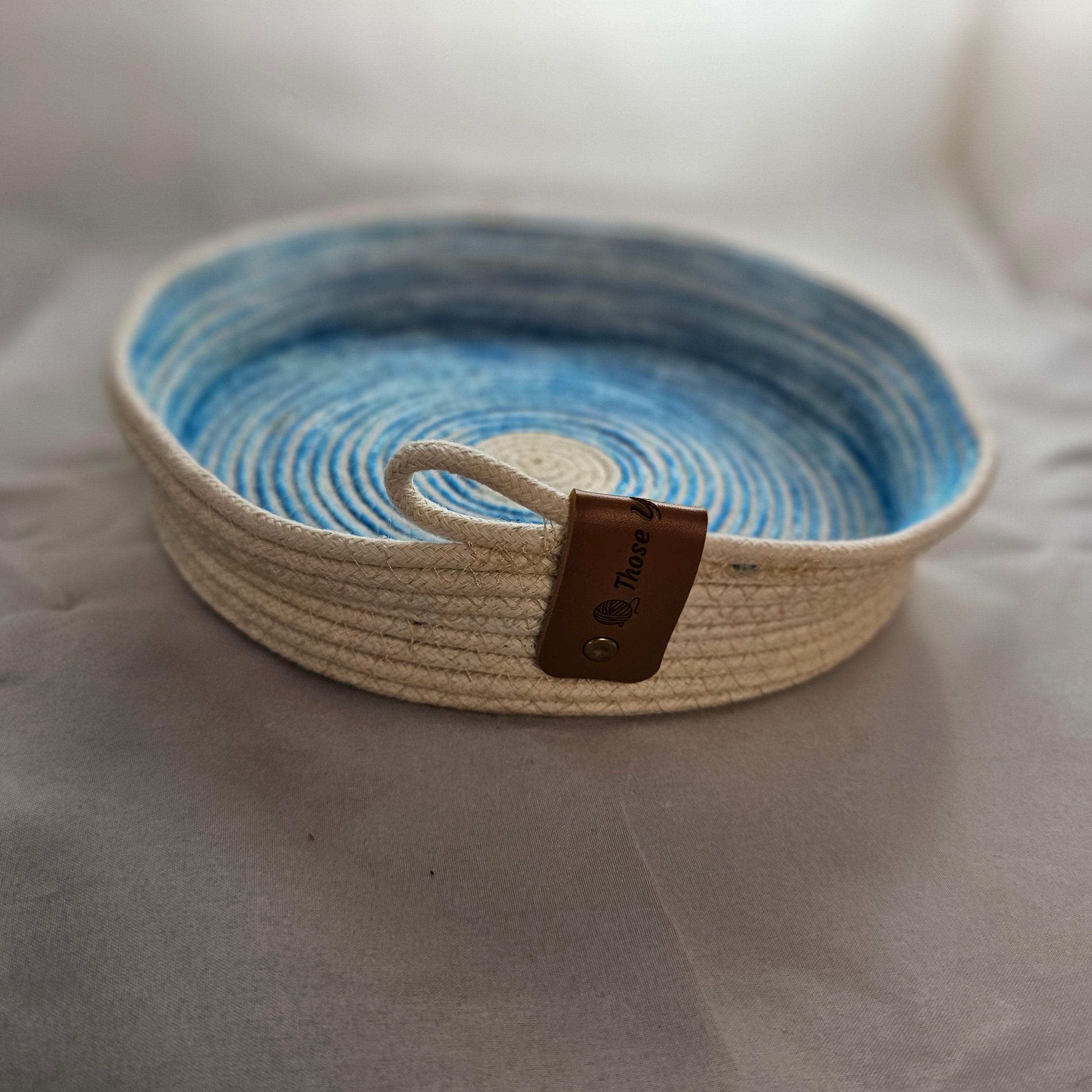 Rope Bowl, Medium Size, Green, Blue & Cream