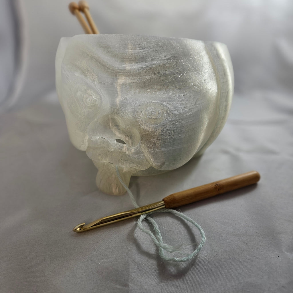 Yarn Bowl, Old Man Head, Ghost White, 3D Printed