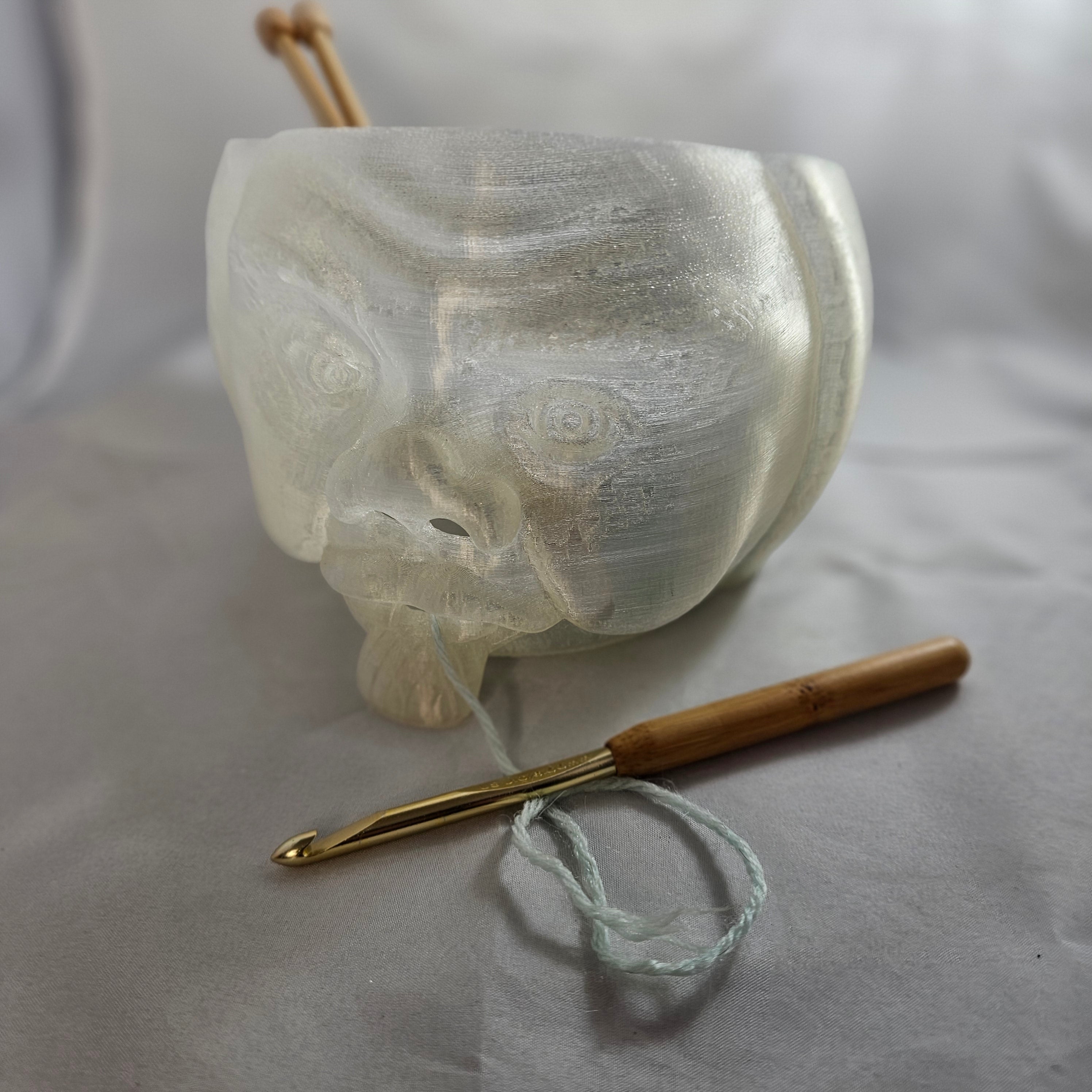 Yarn Bowl, Old Man Head, Ghost White, 3D Printed