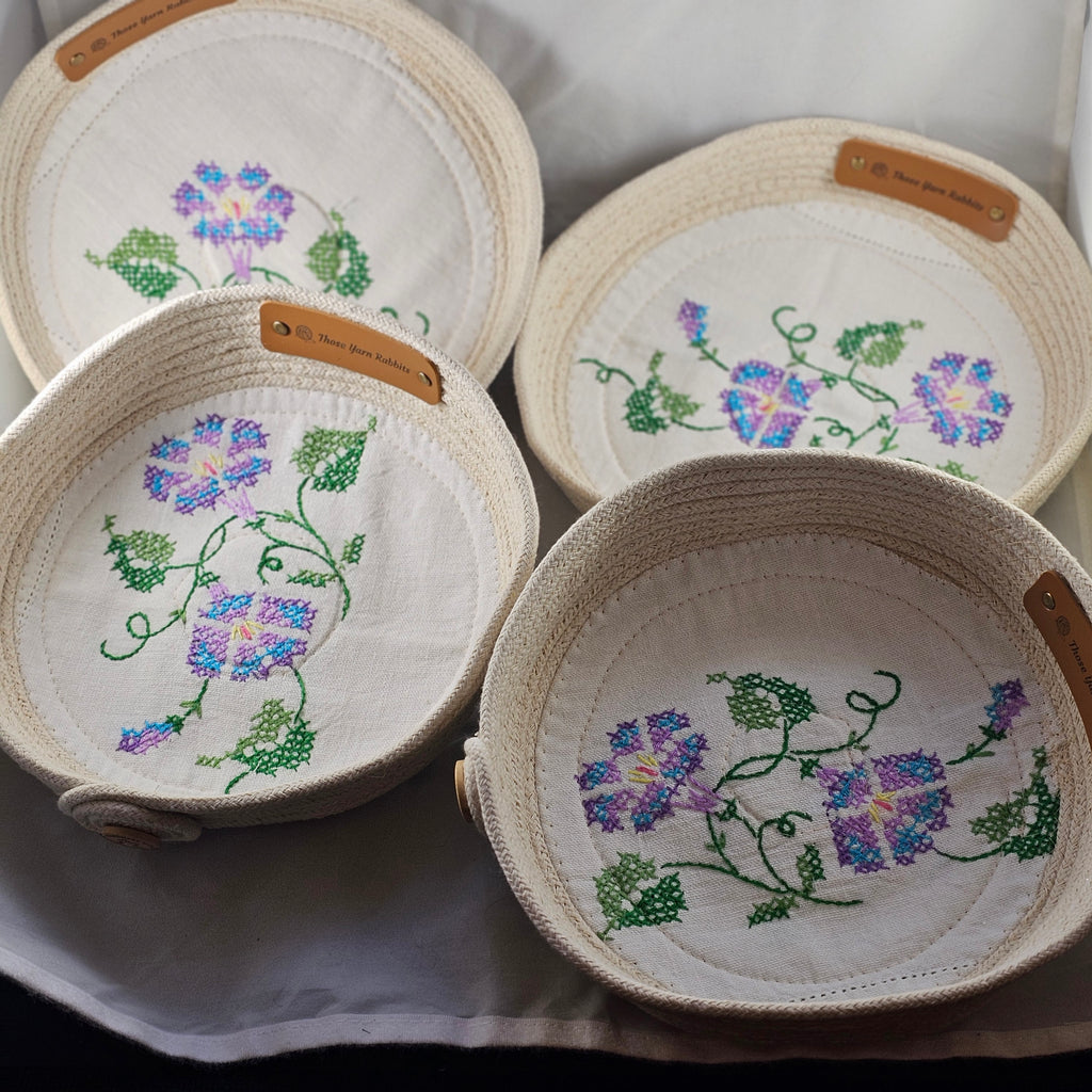 Rope Bowls, Medium, Vintage Cross Stitch Fabric