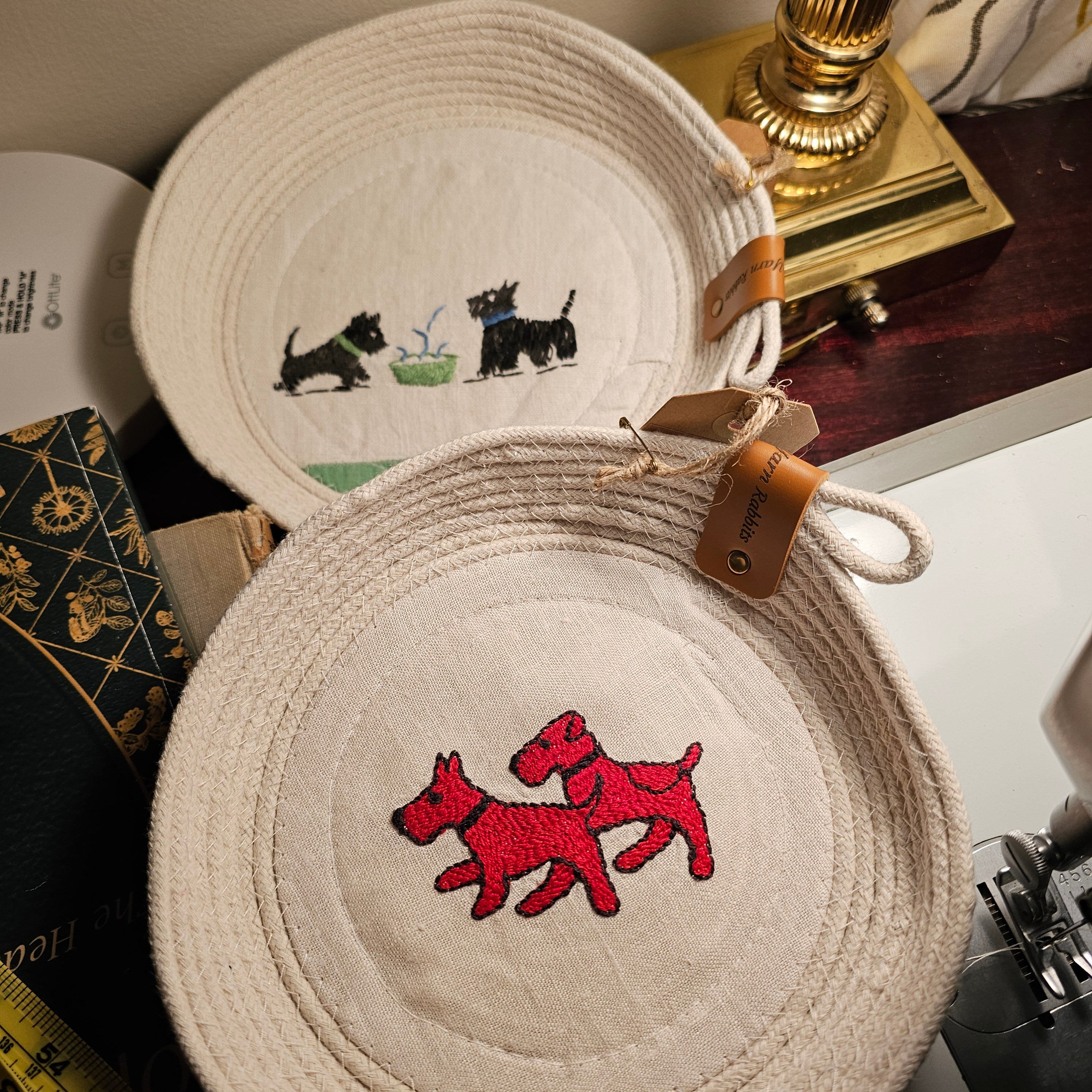 Rope Bowl, Medium, Vintage Scottie Embroidery