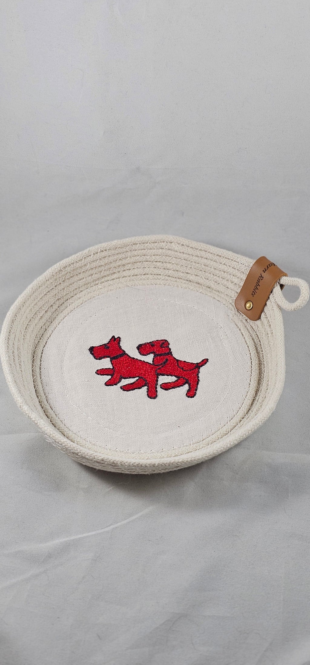 Rope Bowl, Small, Vintage Red Dog Embroidery