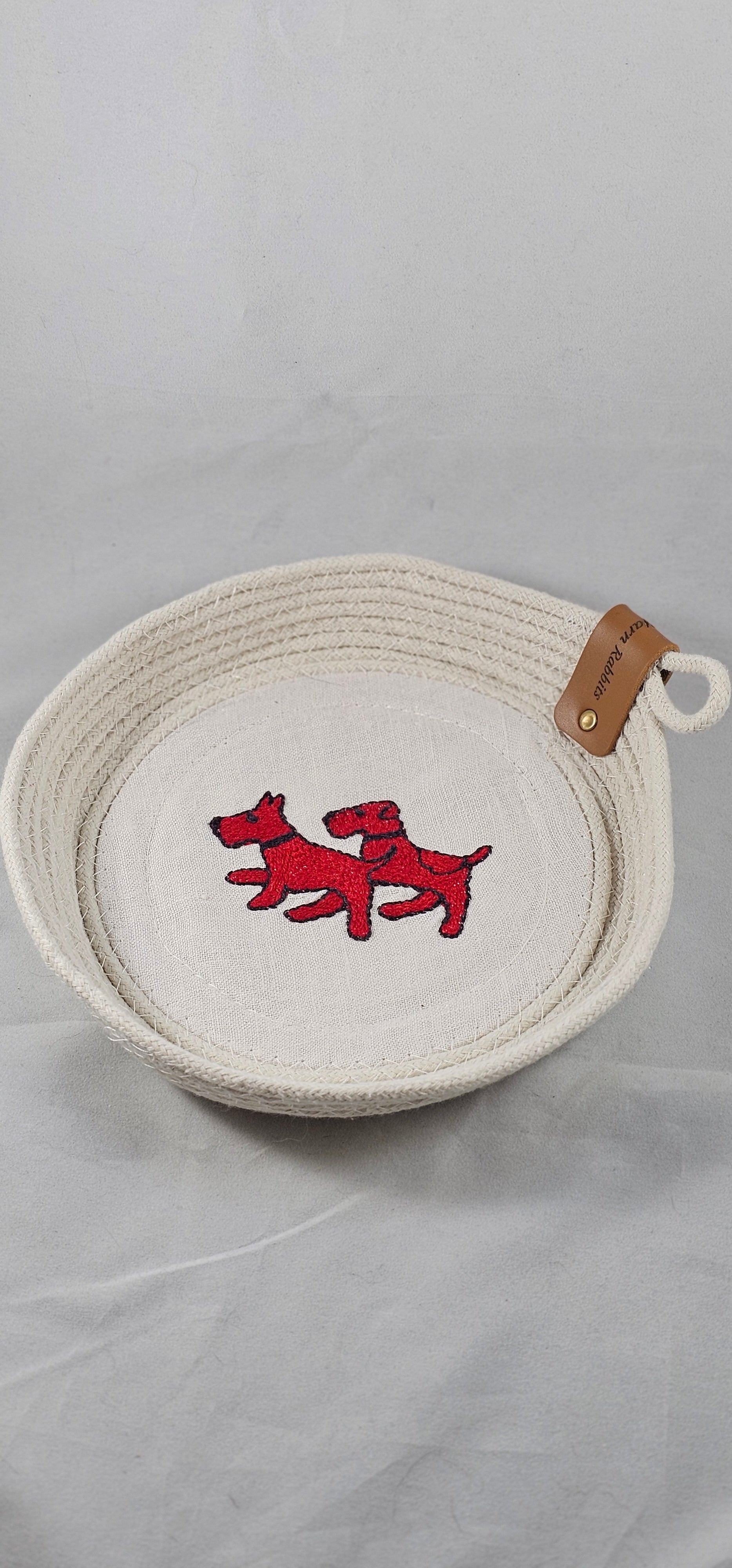 Rope Bowl, Small, Vintage Red Dog Embroidery