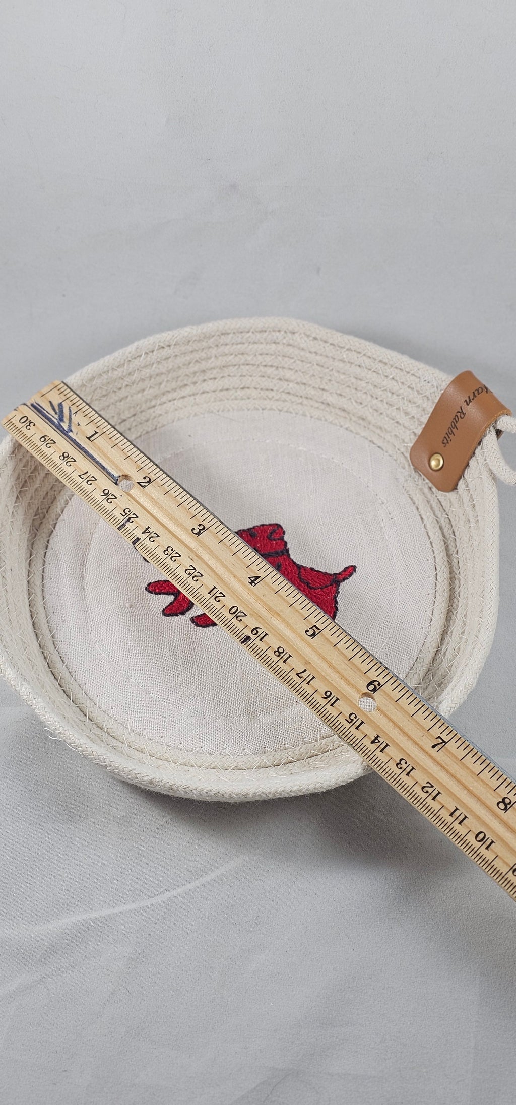 Rope Bowl, Small, Vintage Red Dog Embroidery