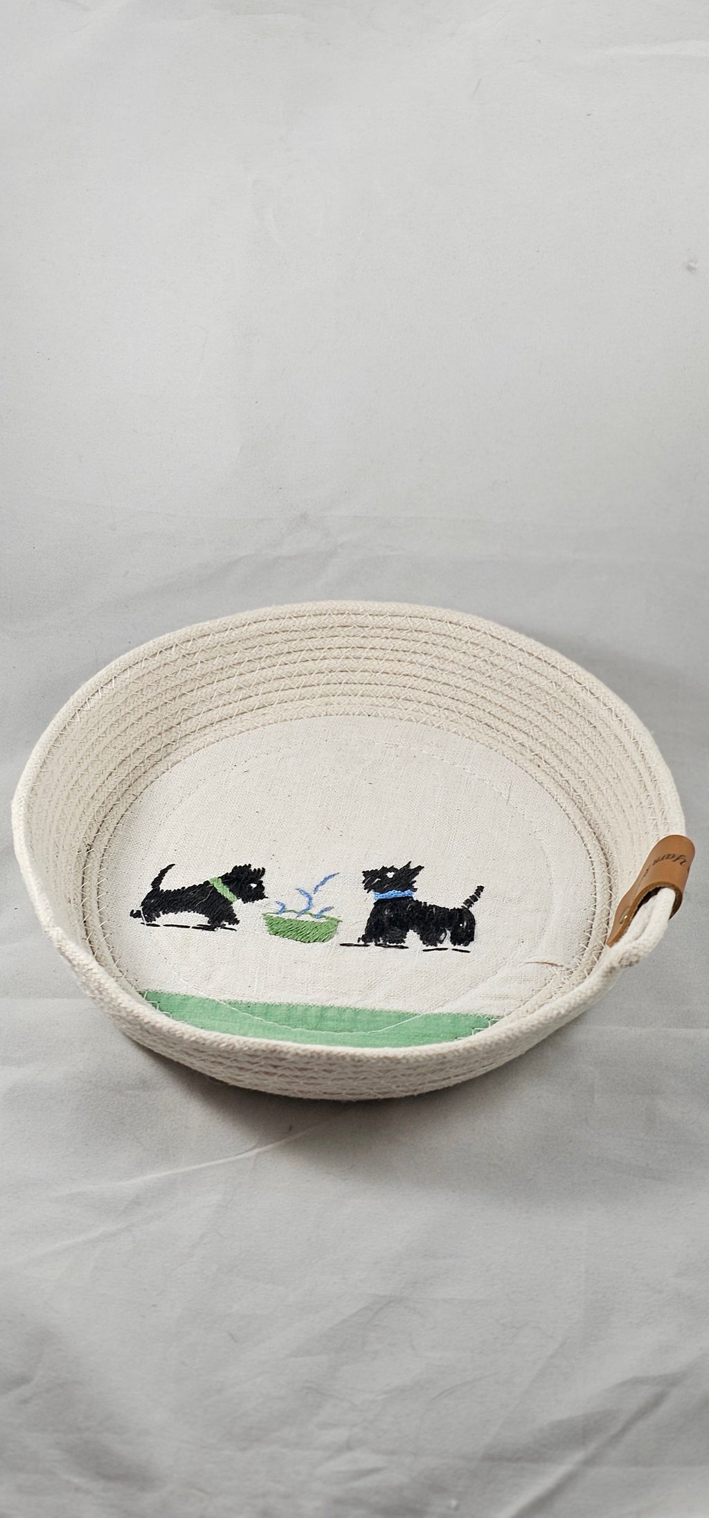Rope Bowl, Medium, Vintage Scottie Embroidery