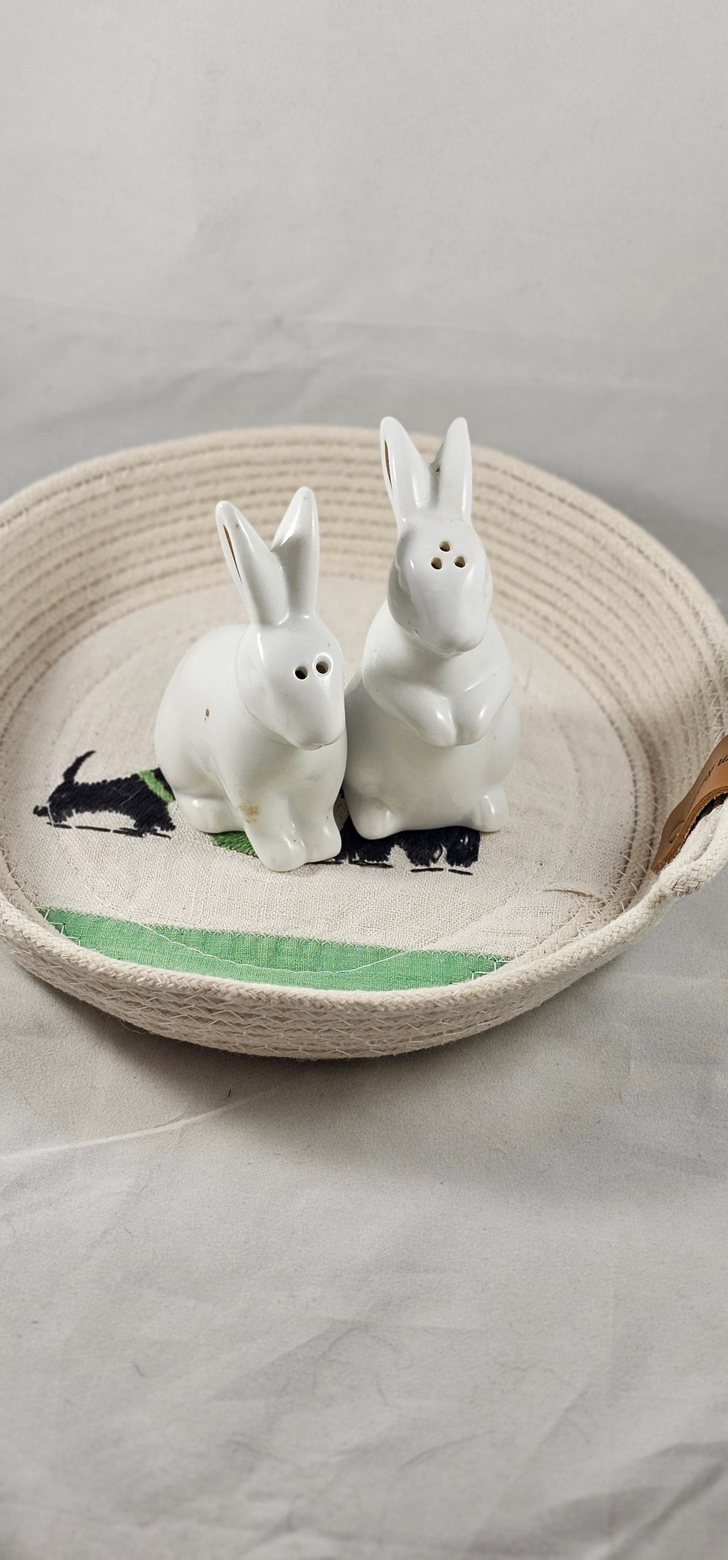 Rope Bowl, Medium, Vintage Scottie Embroidery
