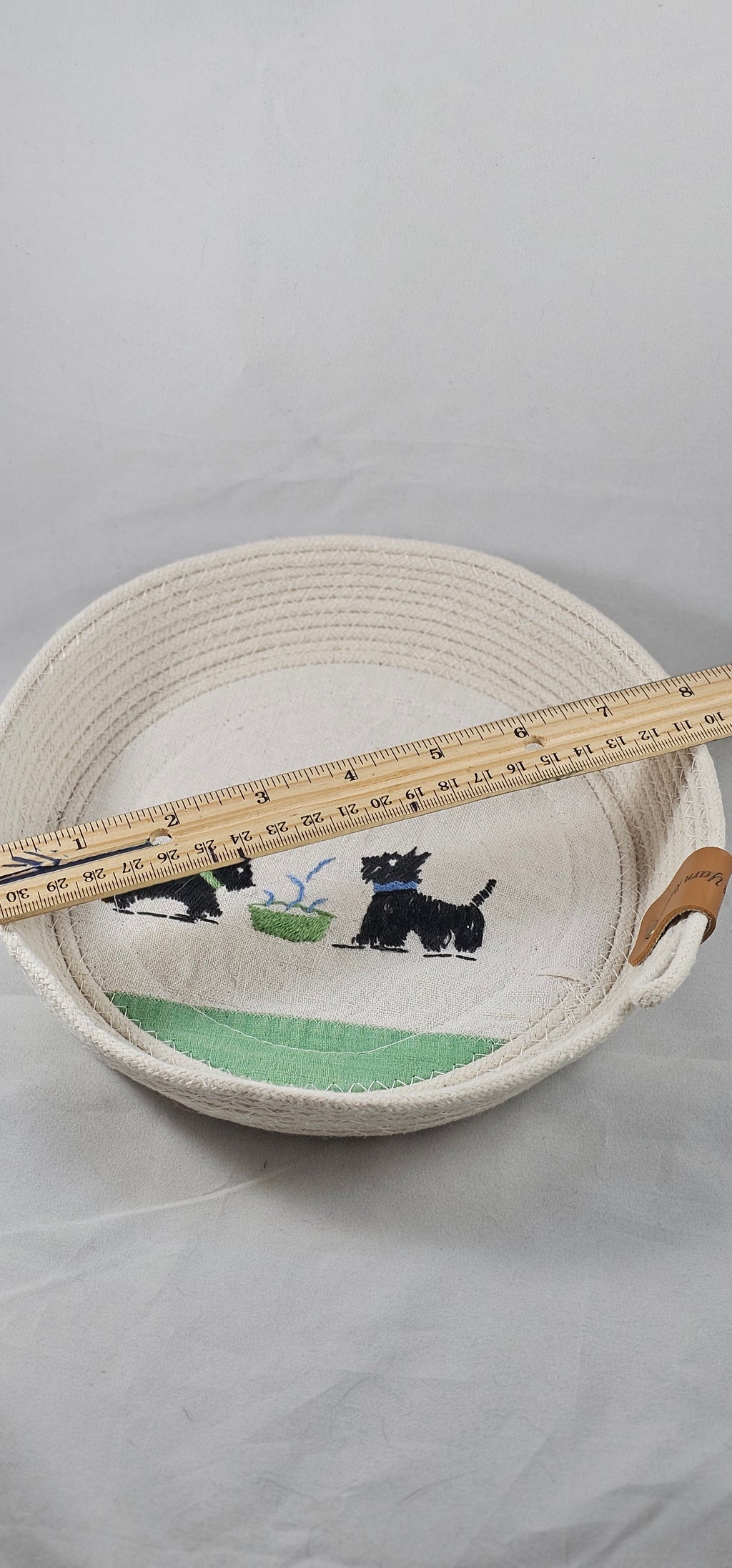 Rope Bowl, Medium, Vintage Scottie Embroidery