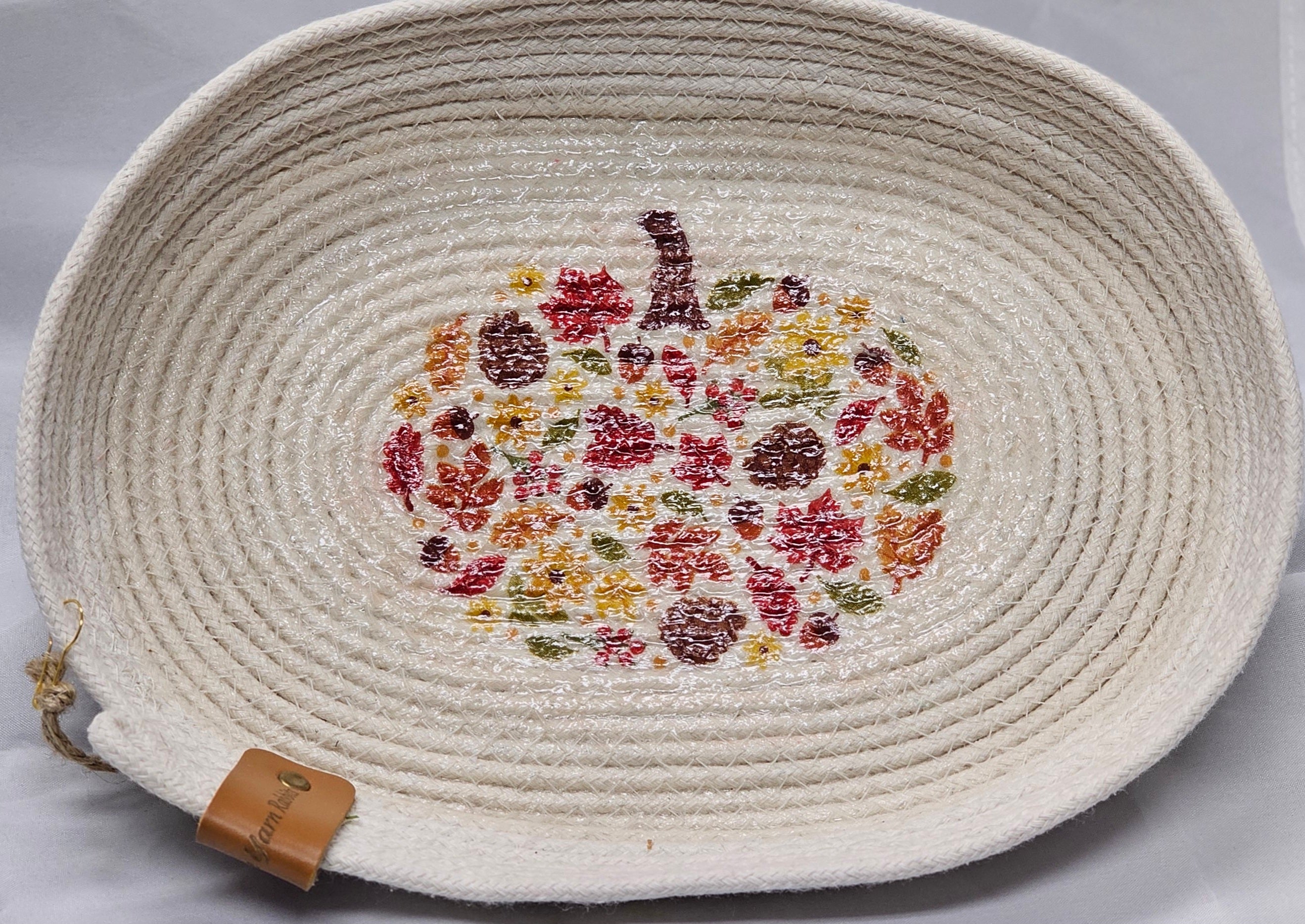 Rope bowl, small, oval, fall pumpkin