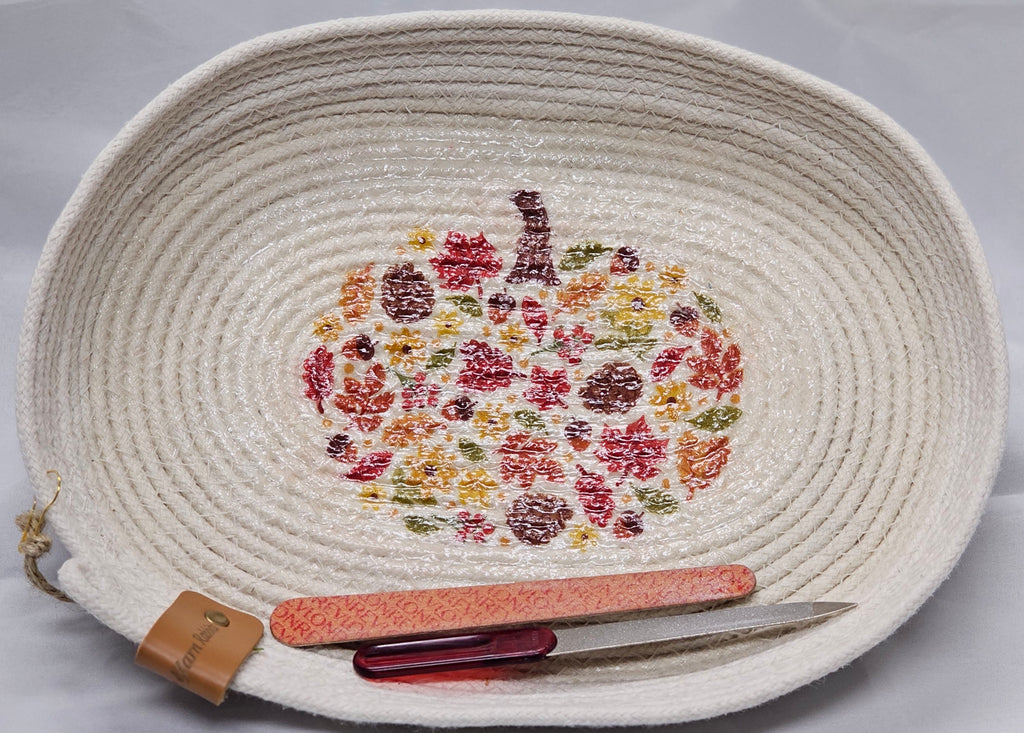Rope bowl, small, oval, fall pumpkin